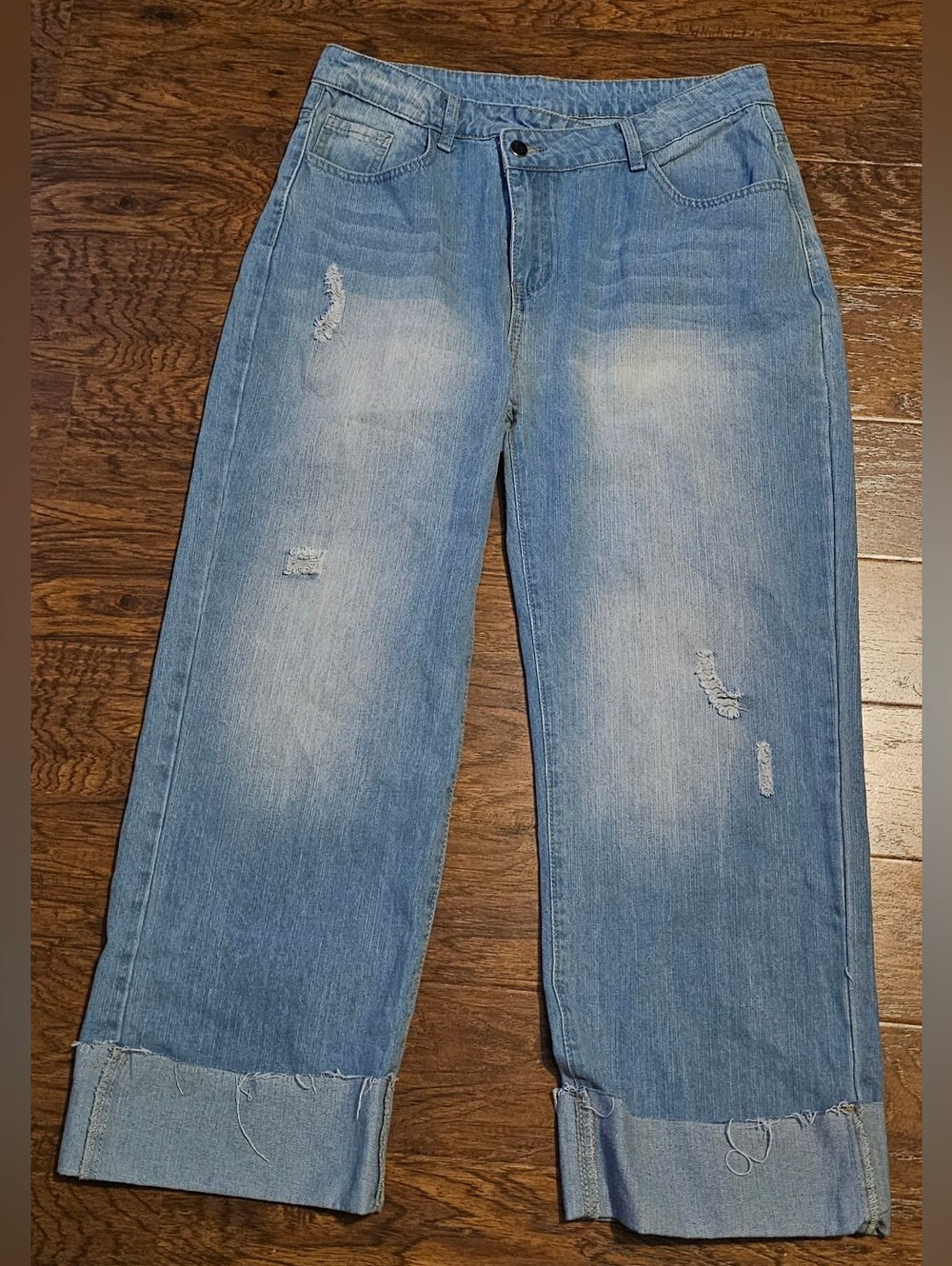 Women's Light Blue Distressed Cuffed Jeans